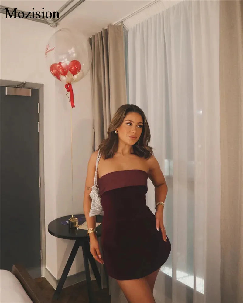 Mozision Strapless Backless Sexy Mini Dress Women Fashion With Zipper Off-shoulder Sleeveless A-line Bodycon Club Party Dress
