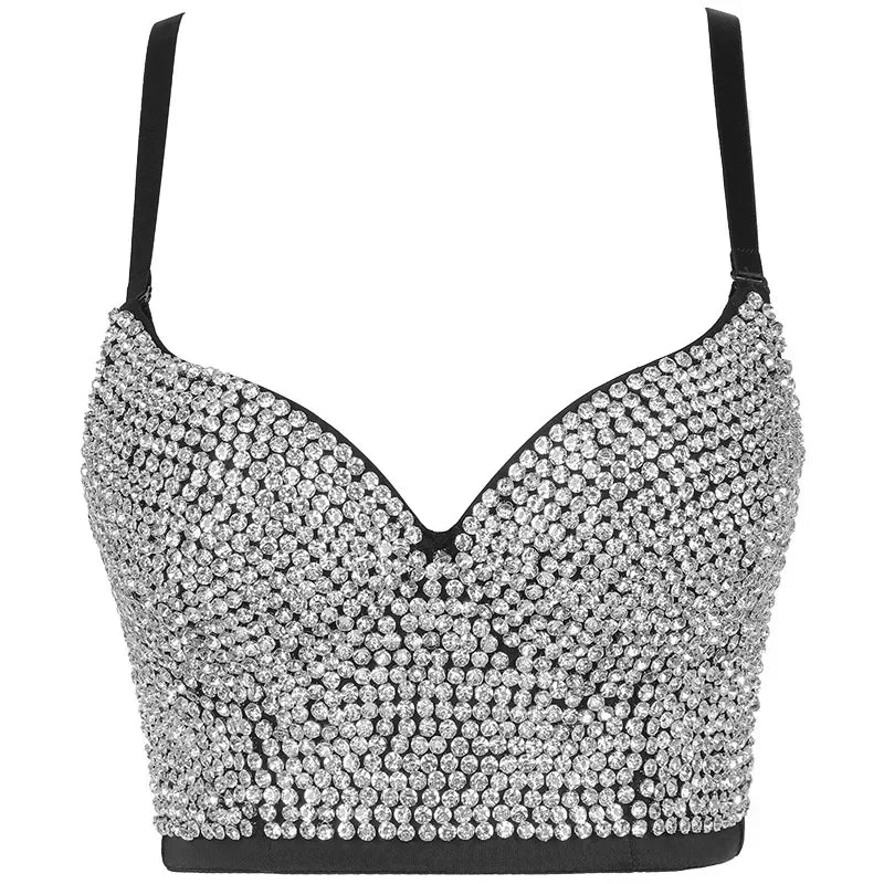 Women Tank Tops Sexy Sequined Diamond Bra Woman Clothes Push Up Bustier Club y2k Crop Top Party Ladies Corset Blusas Ropa Mujer