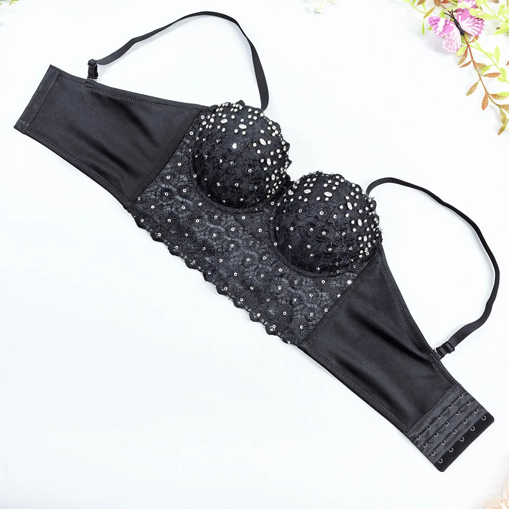 Women Crocheted 3D Lace Corset Stylish Floral Embroidery Bustier Push Up Bra Lady Tank Top Elegant Cropped Top Club Party Bralet