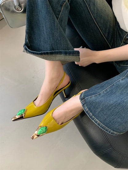 Eilyken Street Style Design Inlay Diamonds Woman Pumps Sandals Elegant Sexy Thin Heels Pointed Toe Banquet Prom Slingbacks Shoes