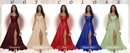 Pleated Satin A Line Prom Dresses for Women Spaghetti Straps Sequin Corset Formal Dress with Slit Formal Dress Women Elegant