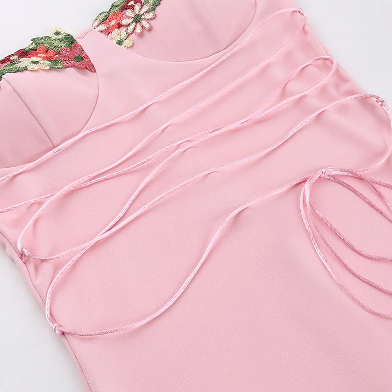 Y2K Sexy Sleeveless Backless Floral Women's Maxi Long Dress Lace-Up Bandage Bodycon Autumn Winter Party Club Dresses Outfit Gift