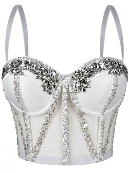 Rhinestones Female Corset Top Women Camis Nightclub Pearls Short Chest Binder Sexy Camisole Mujer Lingerie Tube Bra Debardeur