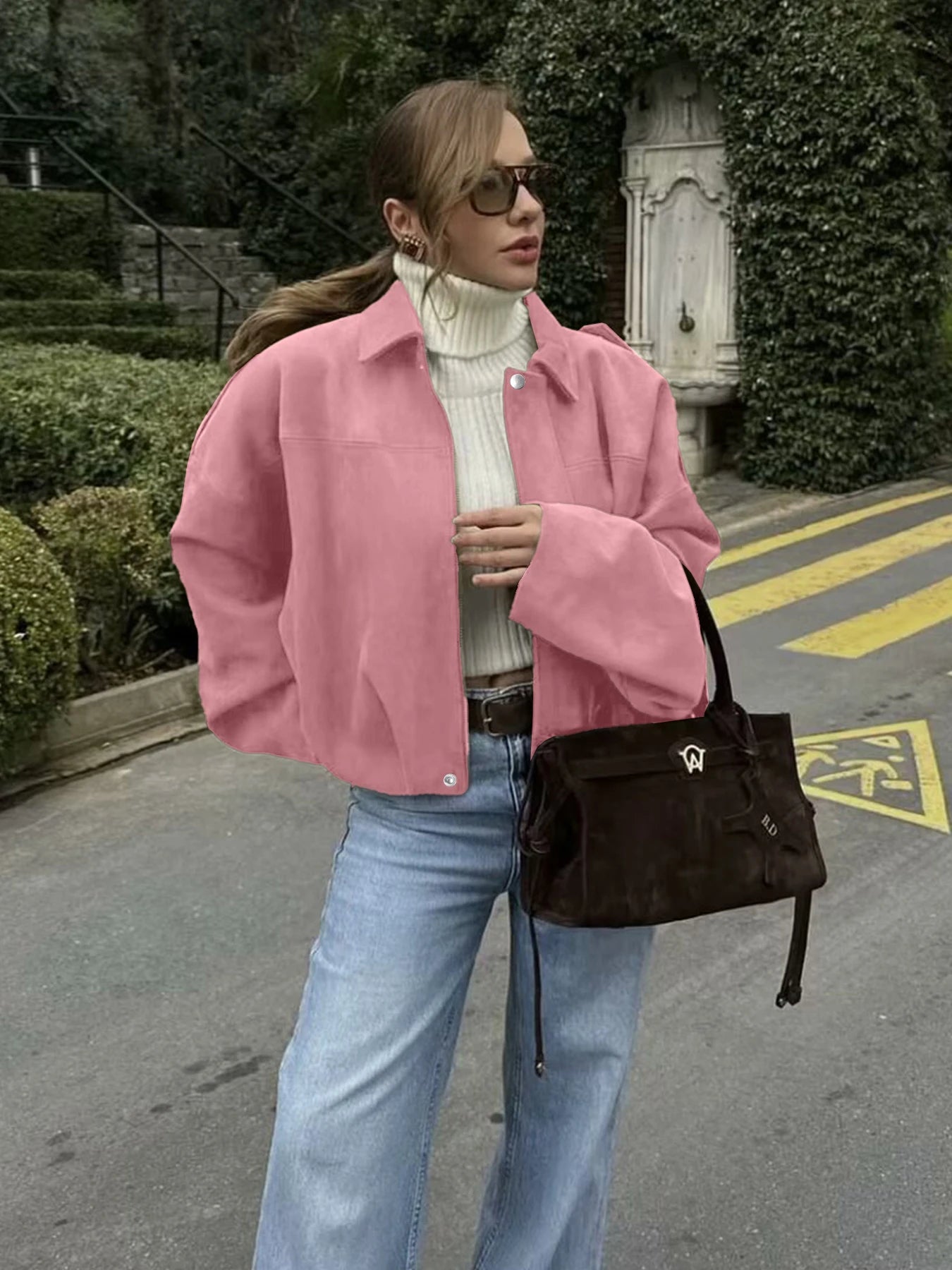 Women's Fashion Pilot Jacket with Bat Sleeves and Zipper, Casual Top