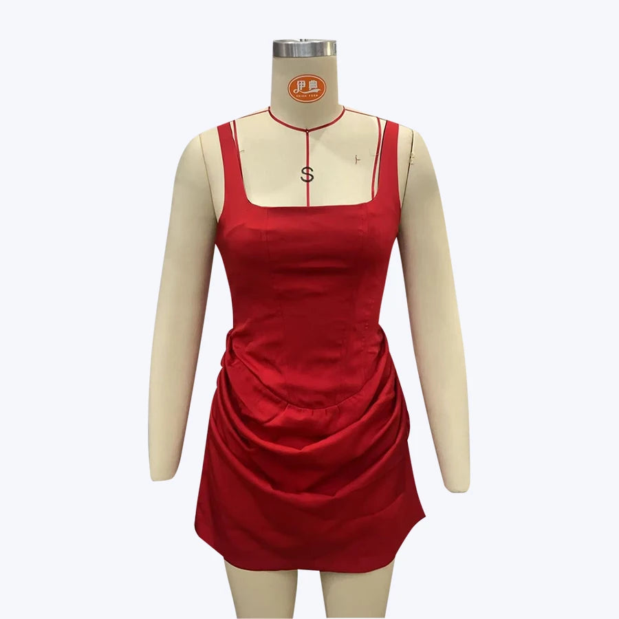 French Style Women Ruched Short Dress Fashion Summer Party Evening Gown Spaghetti Strap Bodycon Sexy Bandage Corset Mini Dress