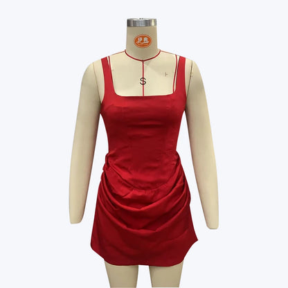 French Style Women Ruched Short Dress Fashion Summer Party Evening Gown Spaghetti Strap Bodycon Sexy Bandage Corset Mini Dress