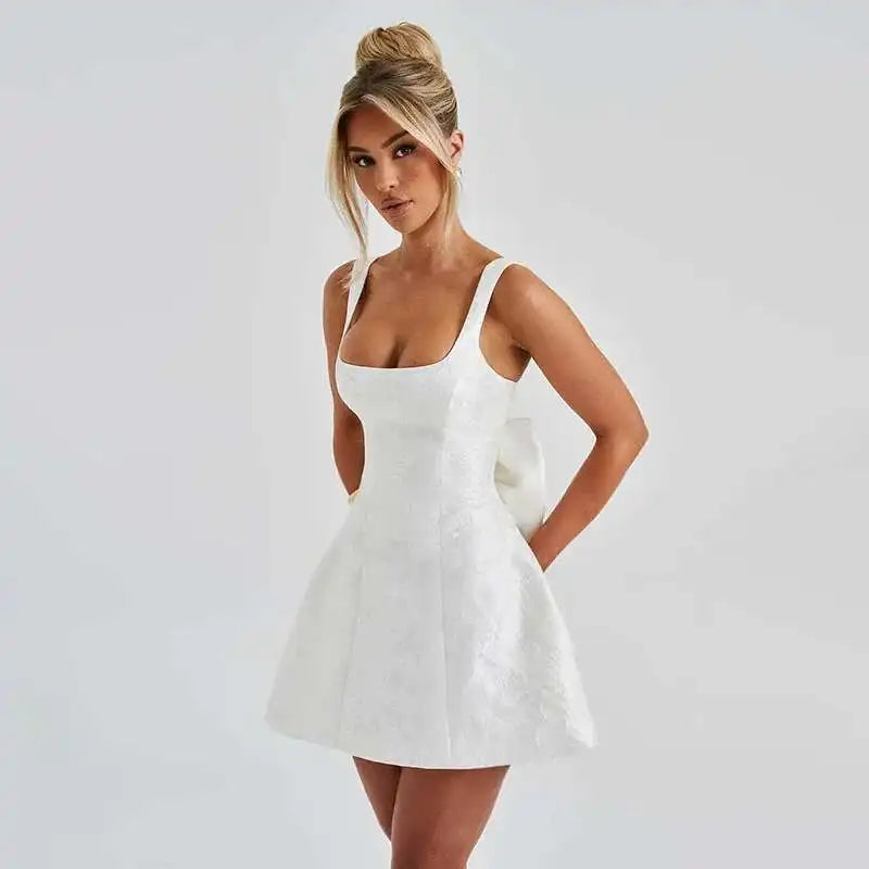 Avrilyaan Bow Spaghetti Strap Backless Sexy A-line Dress Women Strapless Party Dress Elegant Bodycon Mini Summer Dress Vestidos