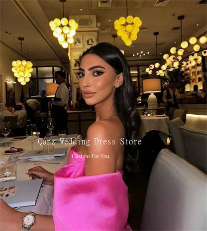 Qanz Satin Pink Mini Cocktail Party Dresses Strapless Sexy Short Prom Dresses Customized Club Night 2024 Birthday Dress