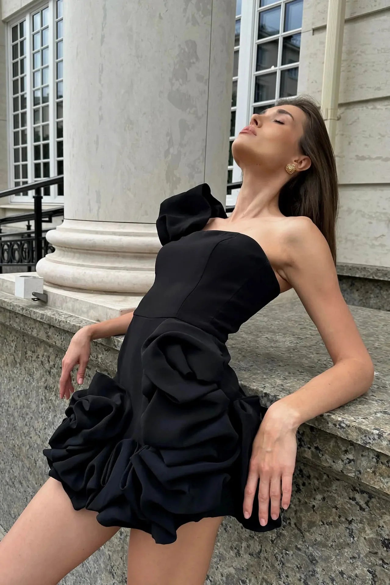 2025 Summer Fashion New Elegant Temperament Party Evening Dress For Women Flower Sleeveless Off-Shoulder Sexy Pleated Rose Dress