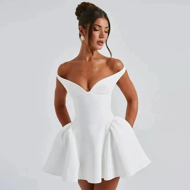 Avrilyaan Deep V Off Shoulder Backless Sexy A-line Dress Women Elegant Party Dress Slash Neck Bodycon Mini Summer Dress Vestidos
