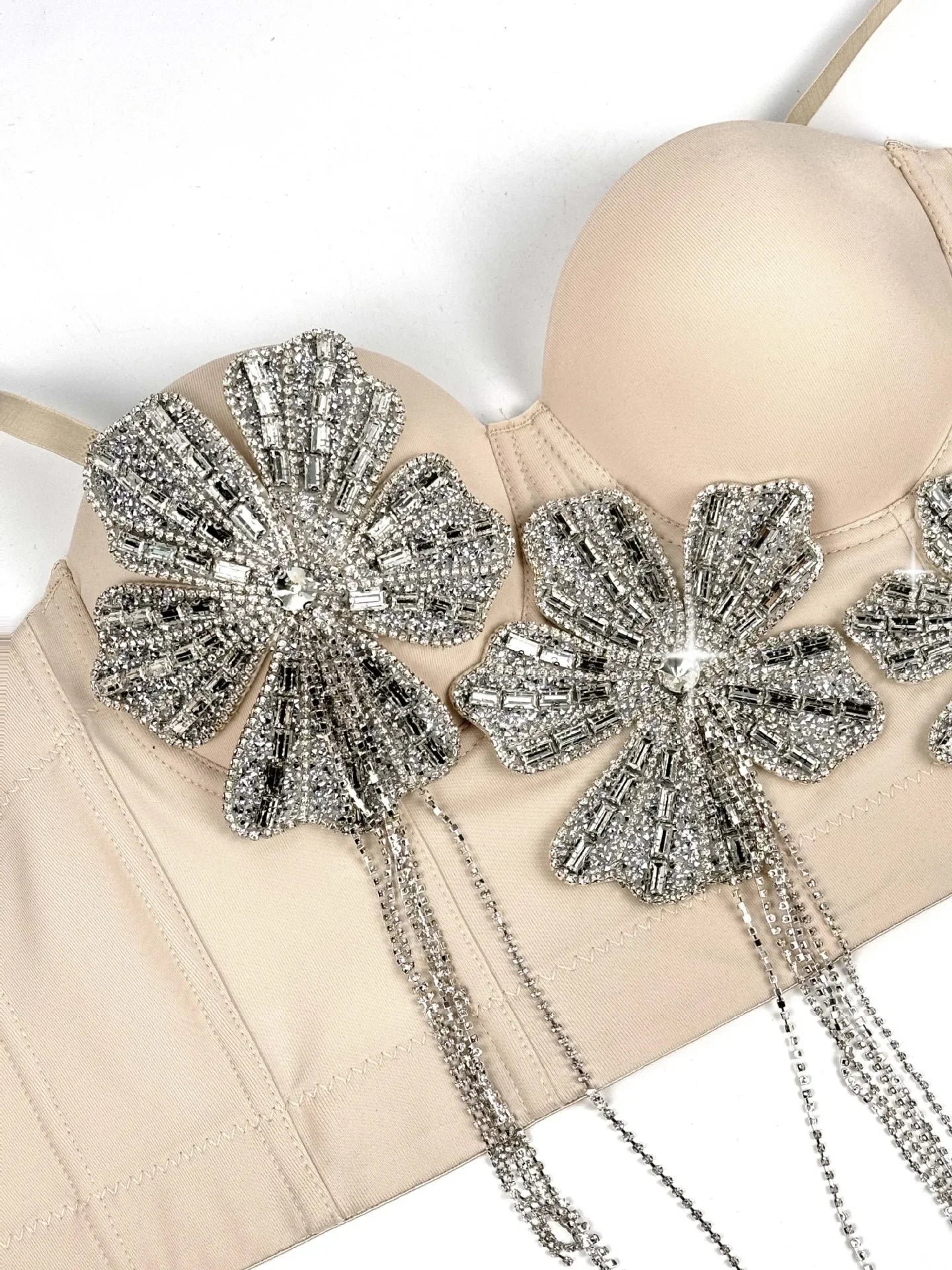 Fashion Women Diamonds Embroidery Flowers Tassel Bustier Corset Crop Tops To Wear suspender vest