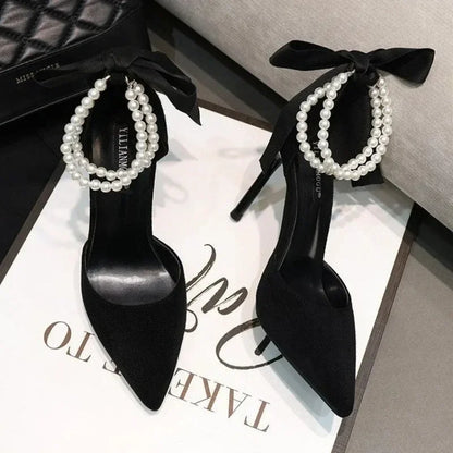 Comemore 2025 Summer  Bow Black High Heel Sandals Lace-up Solid Ladies Shoes Fashion Thin Heels Buckle Women's Sandals banquet