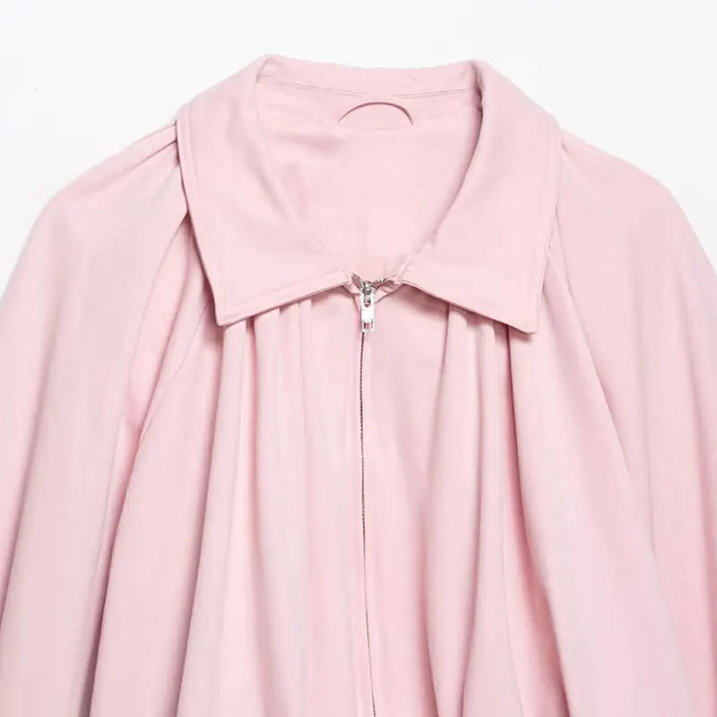 NLZGMSJ Women Bomber Jacket 2026 Spring Ball Sleeve Folds Zipper Loose Coat Female Casual Oversize Top Y2K