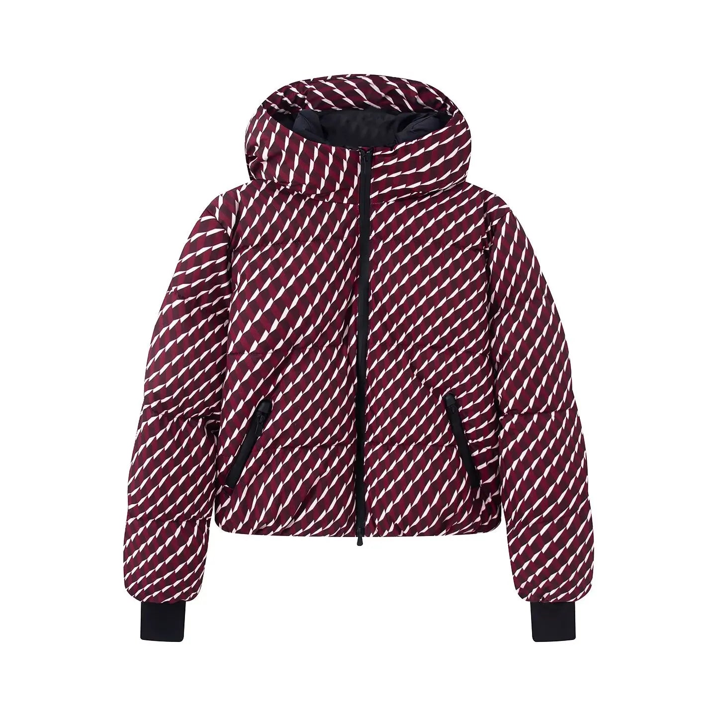 2026 New Winter Women's Elegant Hooded Zipper Burgundy Skiing Padded Sport Coats Lady Chic Thicken Warm Windproof Jackets Parkas