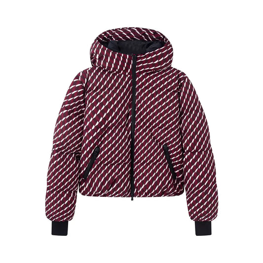 2026 New Winter Women's Elegant Hooded Zipper Burgundy Skiing Padded Sport Coats Lady Chic Thicken Warm Windproof Jackets Parkas