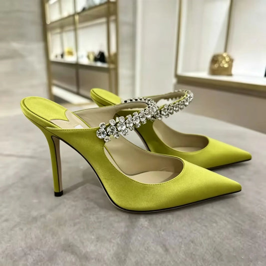 Women's Sandals 2026 New High Heels Fashion Water Diamond Chain Banquet Pointed Fine Heels Women's Muller Shoes