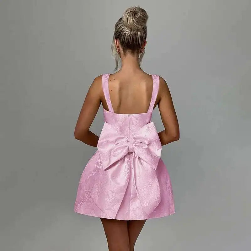 Avrilyaan Bow Spaghetti Strap Backless Sexy A-line Dress Women Strapless Party Dress Elegant Bodycon Mini Summer Dress Vestidos