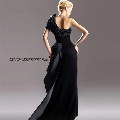 Elegant Black One Shoulder Customized Evening Dress Formal High Split Zipper Back Homecoming Dresses Special Occasion Gowns
