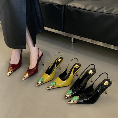 Eilyken Street Style Design Inlay Diamonds Woman Pumps Sandals Elegant Sexy Thin Heels Pointed Toe Banquet Prom Slingbacks Shoes