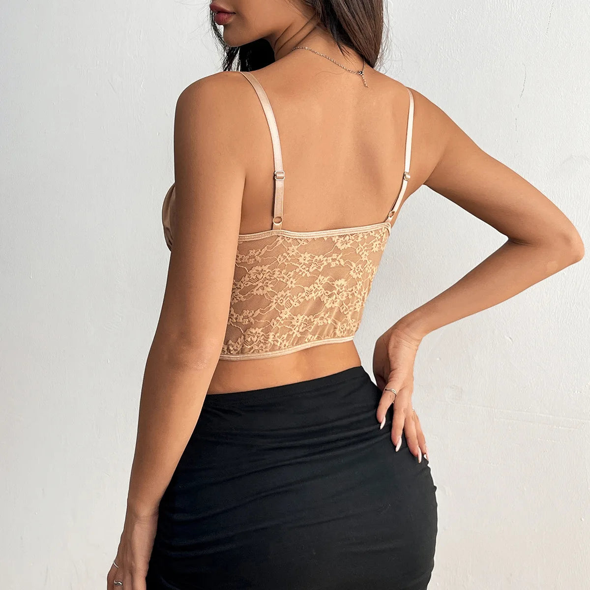 Sexy Lace Mesh Sheer Patchwork Corset Top Spaghetti Strap Pleated Chic Tank Tops for Women See Through Back Fishbone Camisole