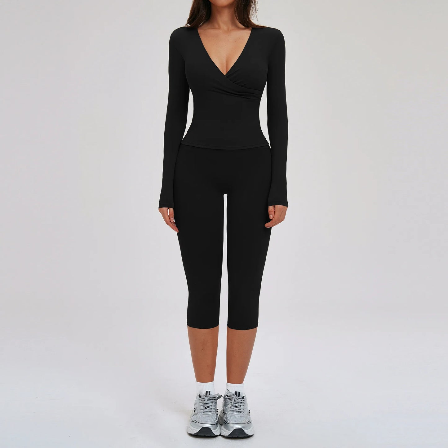 2PCS Gym Tracksuits Yoga Set Female Fitness Suit Deep V Yoga Bra Athletic Wear Women High Waist Workout Flared pants Sports Suit