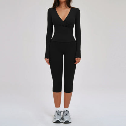 2PCS Gym Tracksuits Yoga Set Female Fitness Suit Deep V Yoga Bra Athletic Wear Women High Waist Workout Flared pants Sports Suit