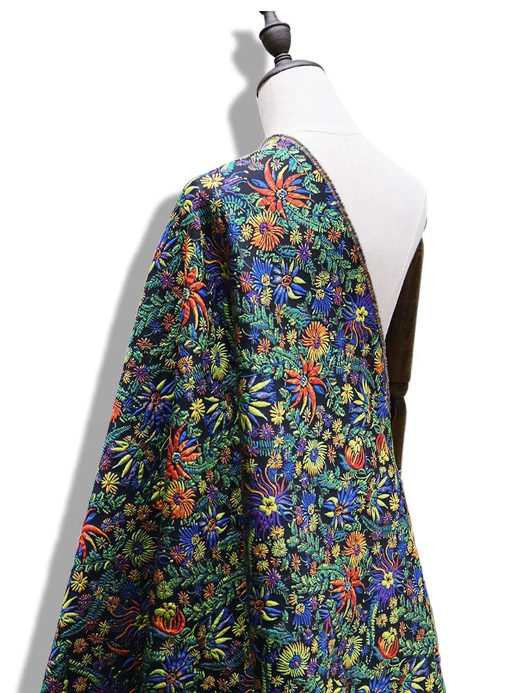 Yarn-dyed Jacquard Fabric Autumn Winter Flower Dress Suit Jacket Clothing European Brand Fashion Design Diy Sewing Cloth