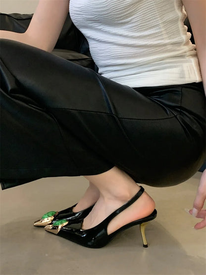 Eilyken Street Style Design Inlay Diamonds Woman Pumps Sandals Elegant Sexy Thin Heels Pointed Toe Banquet Prom Slingbacks Shoes