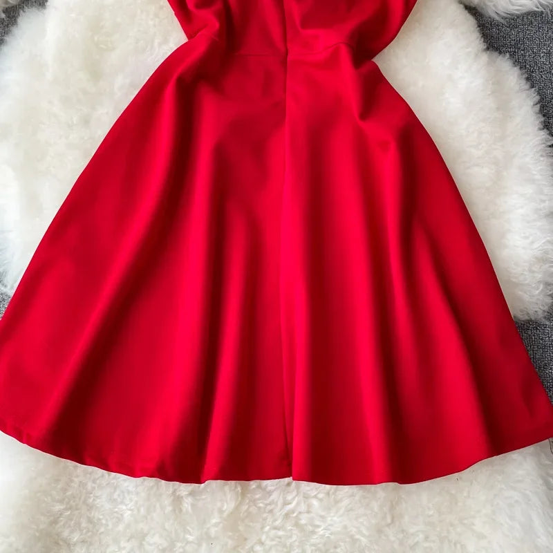 Ins Fashion Sexy Backless One Shoulder Strap Club Dress Chic High Waist A-line Mini Dress Women Red Party Dress