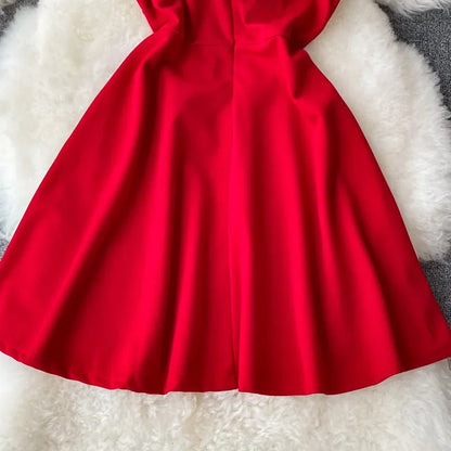 Ins Fashion Sexy Backless One Shoulder Strap Club Dress Chic High Waist A-line Mini Dress Women Red Party Dress