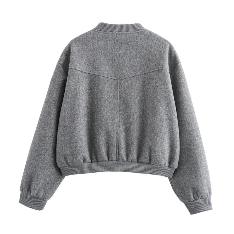 MUJER 2025 Women Jacket Cropped Bomber Jackets For Women Beige Black Tweed Jacket Woman Fashion Long Sleeve New In Short Coats