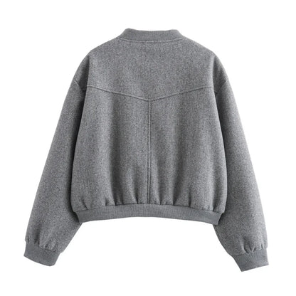 MUJER 2025 Women Jacket Cropped Bomber Jackets For Women Beige Black Tweed Jacket Woman Fashion Long Sleeve New In Short Coats