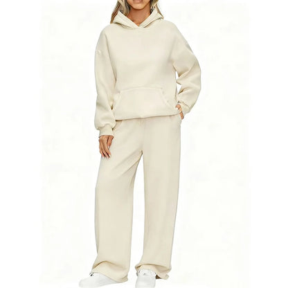 Autumn Winter Women Hoodie+Wide leg pants two pieces Casual pullover loose long sleeve tracksuit comfortable sports Women suit