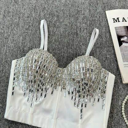 Sexy Club Dancing Csole Diamond Embellied ort Vest Inner Wear Outerwear Trendy Fibone Bra Top Women's Vest