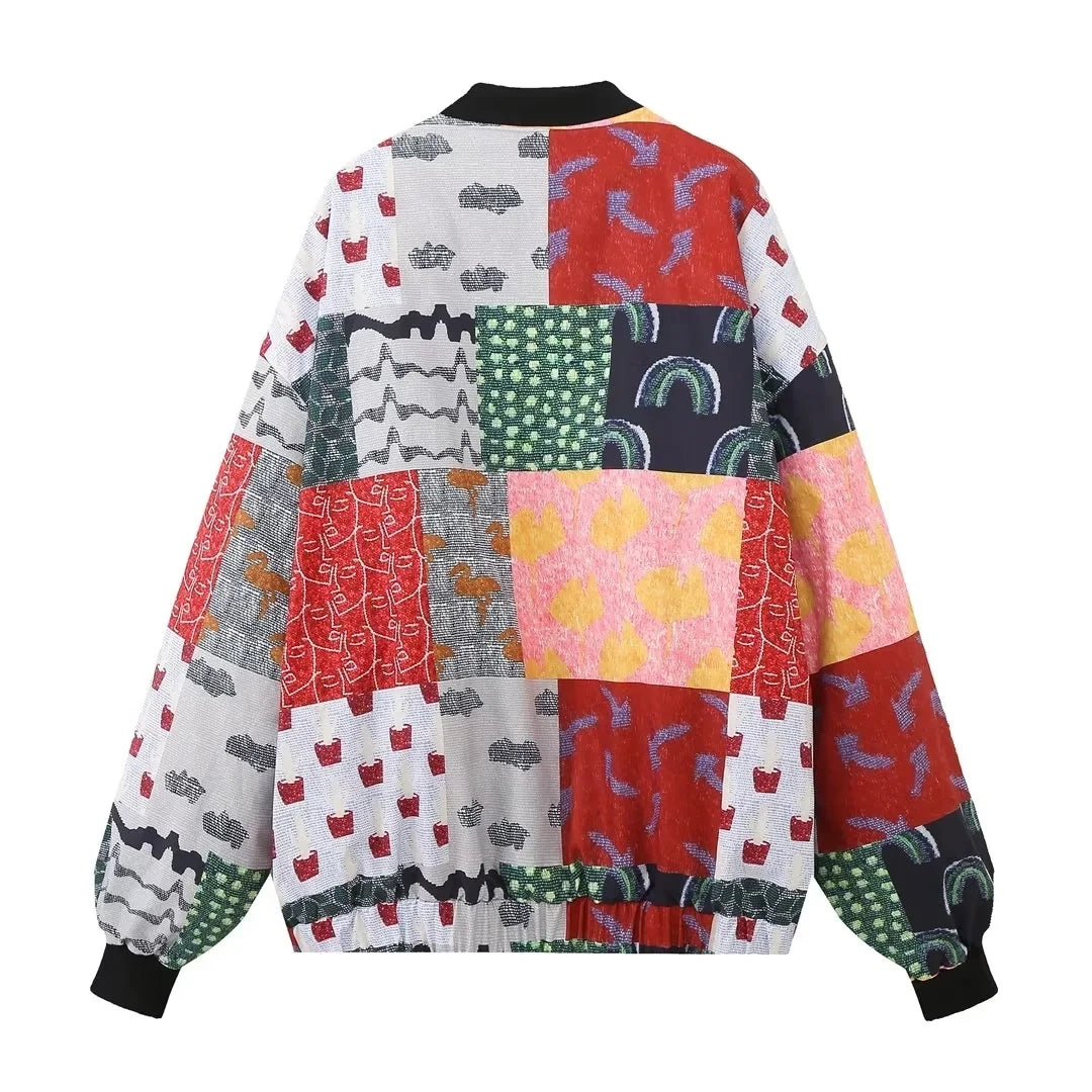 HH Floral Print Jacket For Women Autumn Quilted Reversible Cotton Coat Cardigan Long Sleeve Jackets Elegant Woman Streetwear