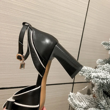 Dilalula 2025 French Style Genuine Leather Sandals Women Covered Toe Butterfly Knot Party Dating Sandals Office Ladies Pumps