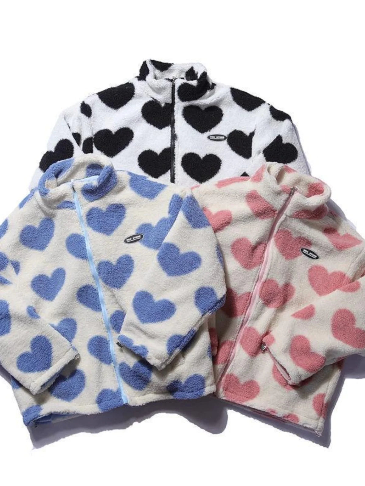 Double-Sided Wear Thickened Lamb Fur Heart Pattern Cotton Jacket Couple's Two-Way Wear Casual Warm Zipper Closure Long Sleeve...