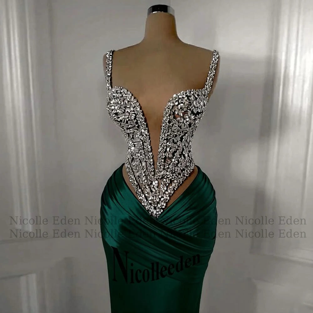 Nicolle Charming Spaghetti Straps Evening Dresses for Women Rhinestones Pageant Celebrity Dresses Vestidos De Gala Customized