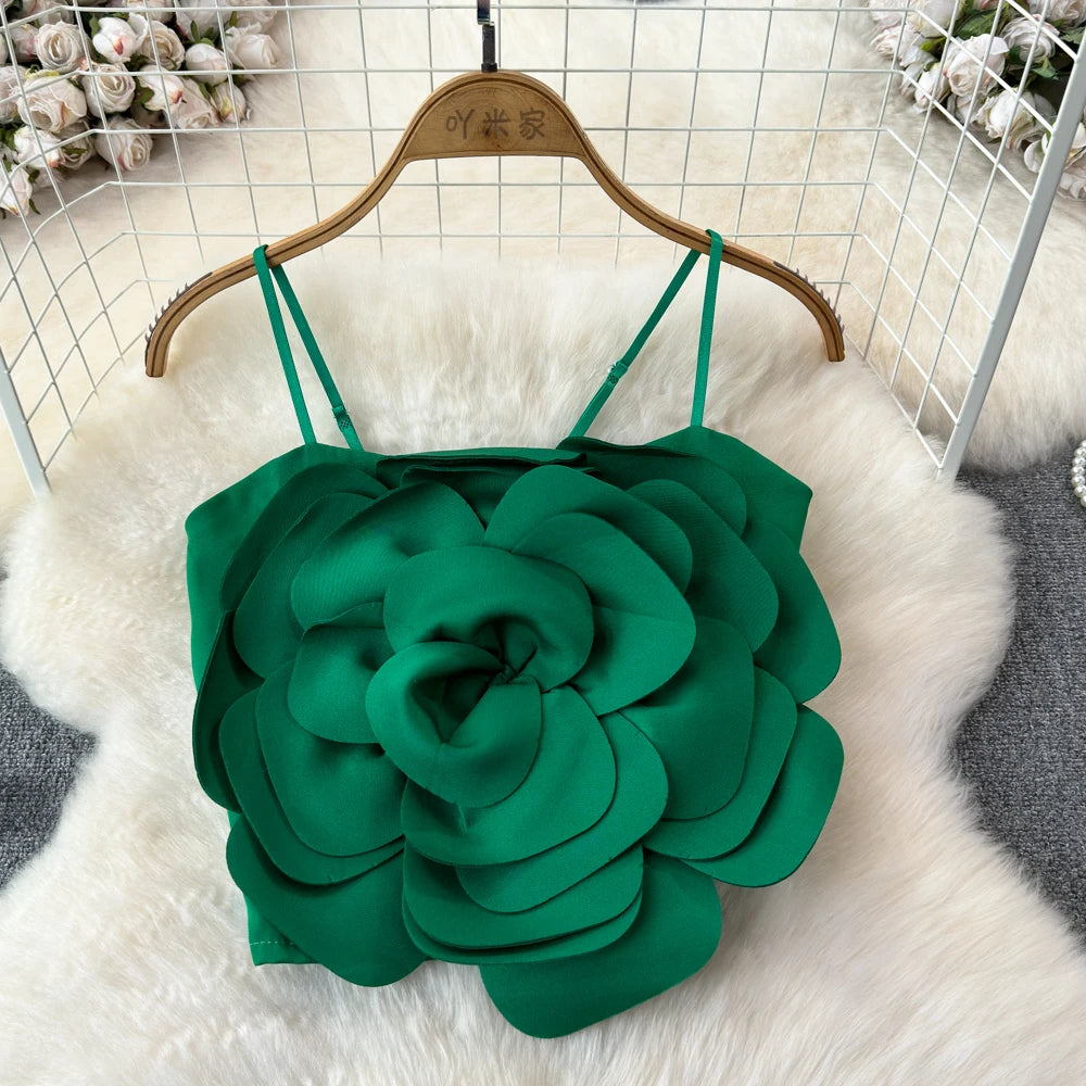 Stretchy Back Camis Slim Woman Solid Big Flower Tank Girl 2024 Summer Crop Top for Female Camisole