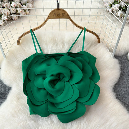 Stretchy Back Camis Slim Woman Solid Big Flower Tank Girl 2024 Summer Crop Top for Female Camisole