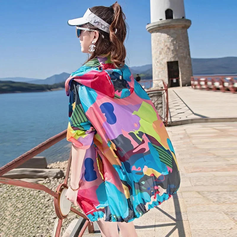Female 2024 Summer New Camouflage Thin Sun Protection Clothing Women Short Anti-Ultraviolet Korean Sun Protection Clothing A1137