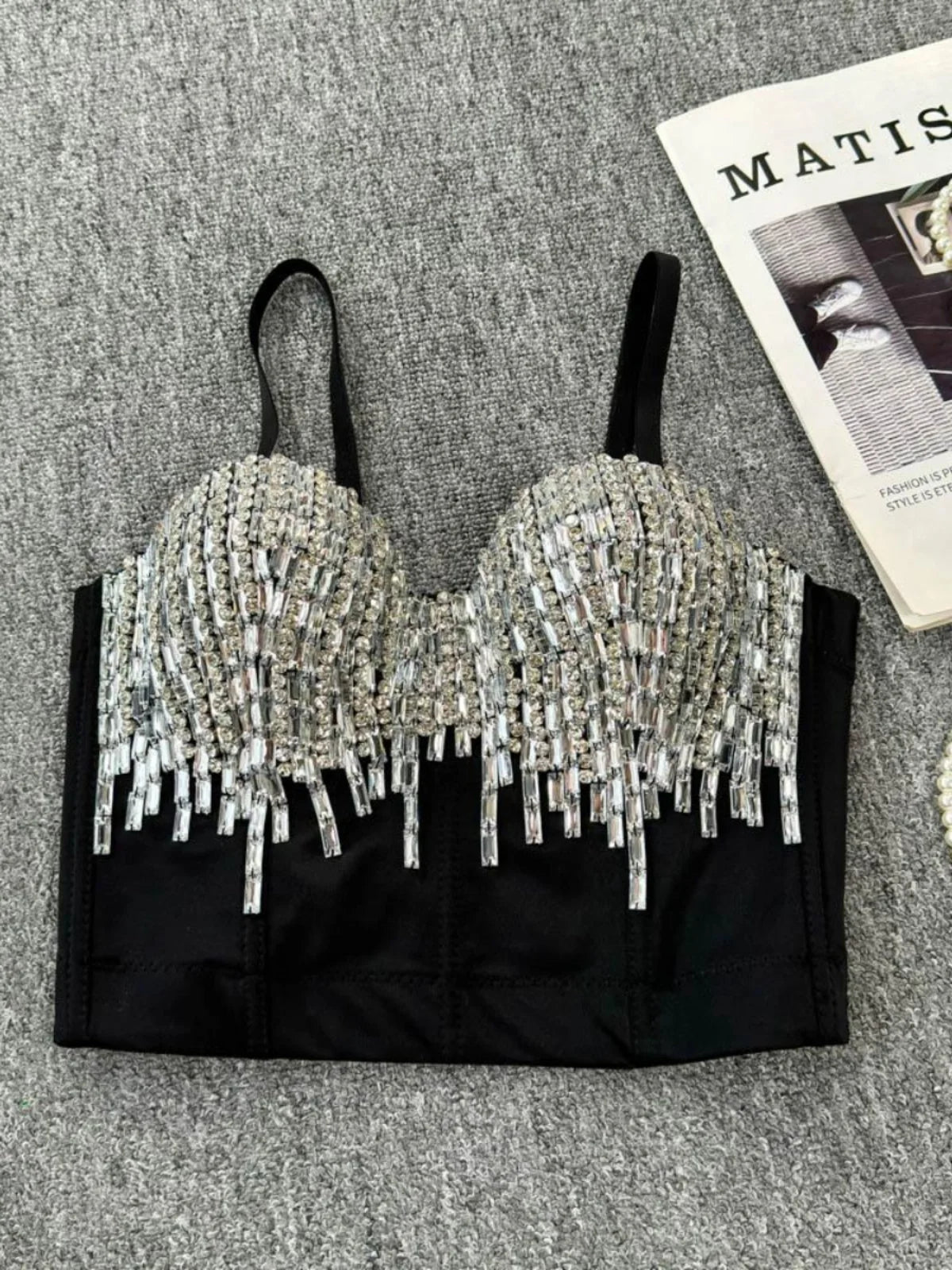 Sexy Club Dancing Csole Diamond Embellied ort Vest Inner Wear Outerwear Trendy Fibone Bra Top Women's Vest