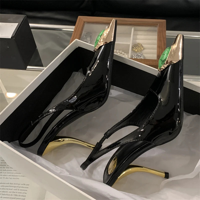Eilyken Street Style Design Inlay Diamonds Woman Pumps Sandals Elegant Sexy Thin Heels Pointed Toe Banquet Prom Slingbacks Shoes