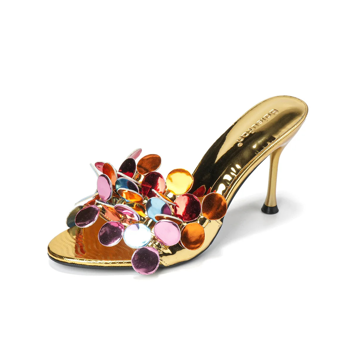 Floral High Heel Open Toe Sandals Women's Versatile Casual Slip-On Shoes Fashionable European Style round Toe Rubber Outsole