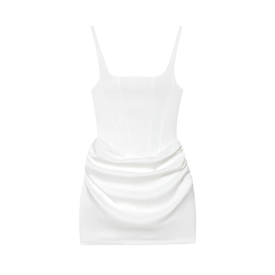 French Style Women Ruched Short Dress Fashion Summer Party Evening Gown Spaghetti Strap Bodycon Sexy Bandage Corset Mini Dress