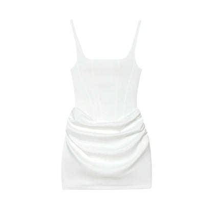 French Style Women Ruched Short Dress Fashion Summer Party Evening Gown Spaghetti Strap Bodycon Sexy Bandage Corset Mini Dress