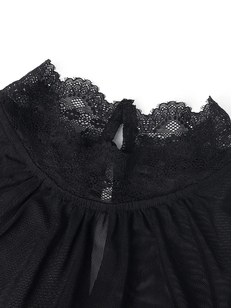 Women's Spring/Fall 2026 New Arrival Elegant Lace-Panel Cutout Bell-Sleeve Tie-Waist Top Everyday Lace-Panel Design