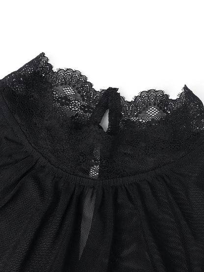 Women's Spring/Fall 2026 New Arrival Elegant Lace-Panel Cutout Bell-Sleeve Tie-Waist Top Everyday Lace-Panel Design
