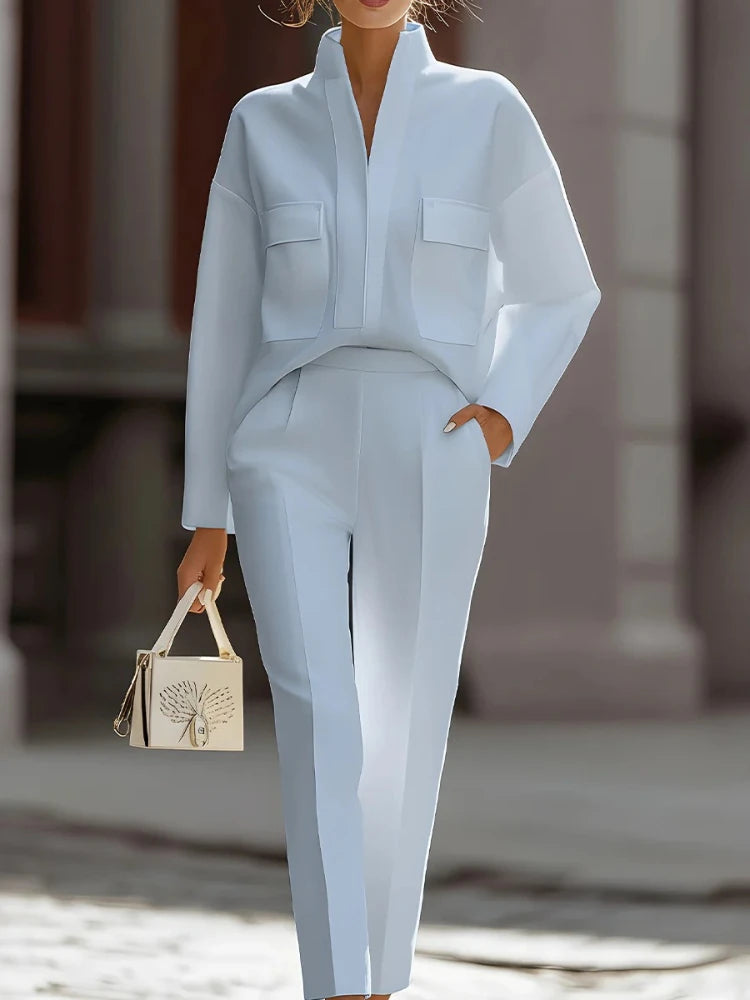 2026 Spring Urban Commute New Style Fashion Elegant Versatile Long Sleeve Lapel Pocket  Casual Suit blazer women suit set women