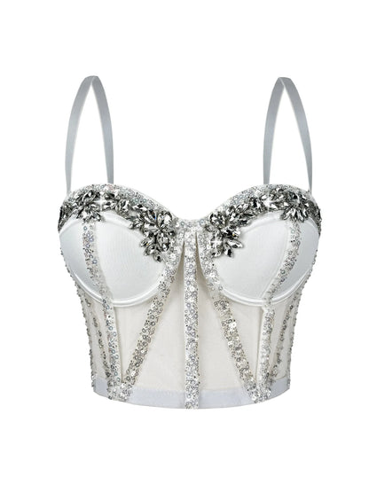 Rhinestones Female Corset Top Women Camis Nightclub Pearls Short Chest Binder Sexy Camisole Mujer Lingerie Tube Bra Debardeur
